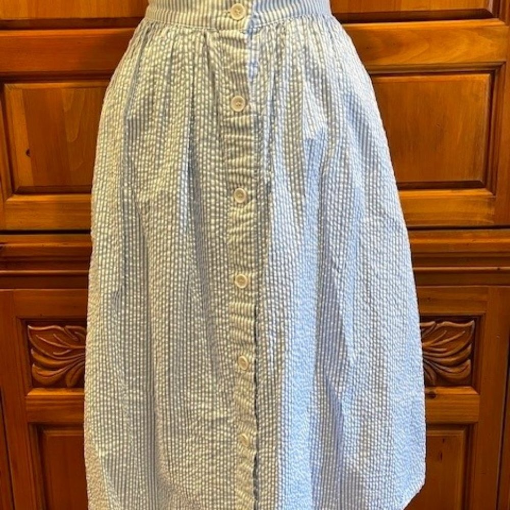 H + M Seersucker Blue and White Stripe Skirt - Blu/Wht - Size 14
